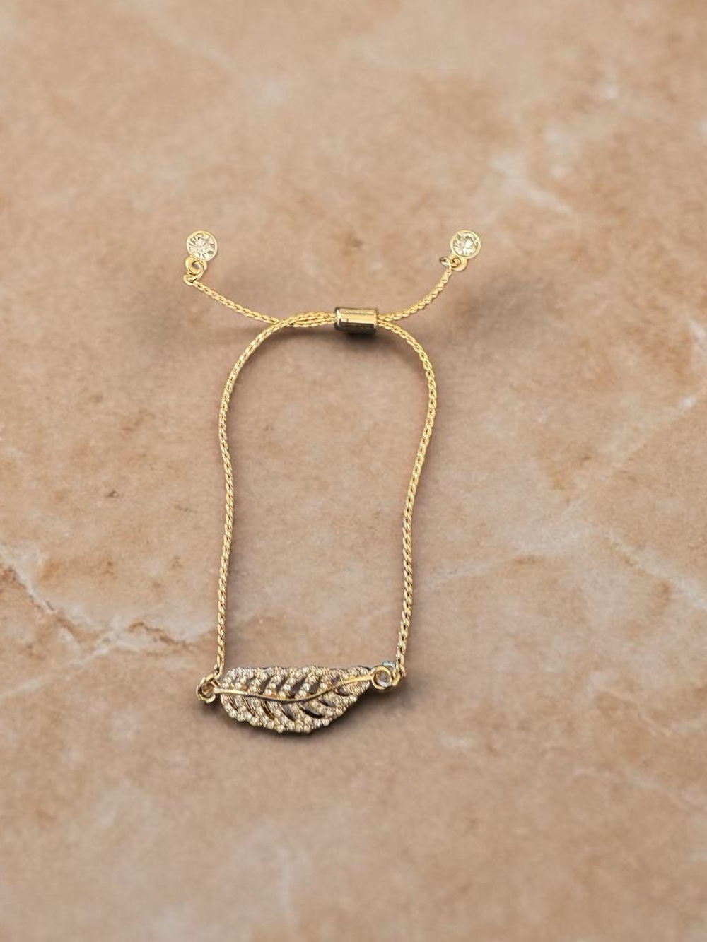 Adjustable Gold Leaf Bracelet with Crystal Accents